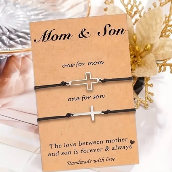 Silver Cross Bracelet Set for Mom and Son - Picture 2 of 3